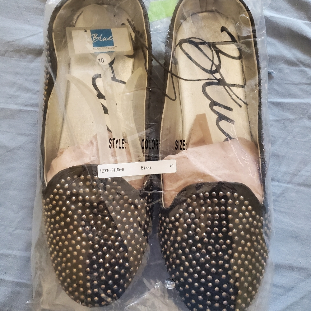 Black studded loafer flats